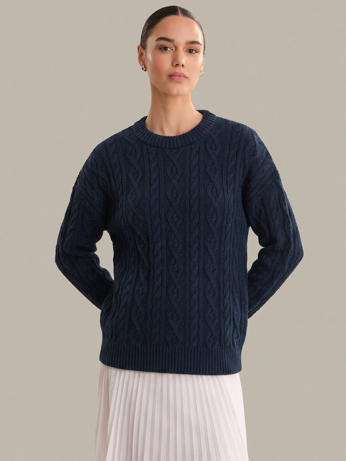 Eleanor: Cable Knit Cotton Crewneck sold by 525 America