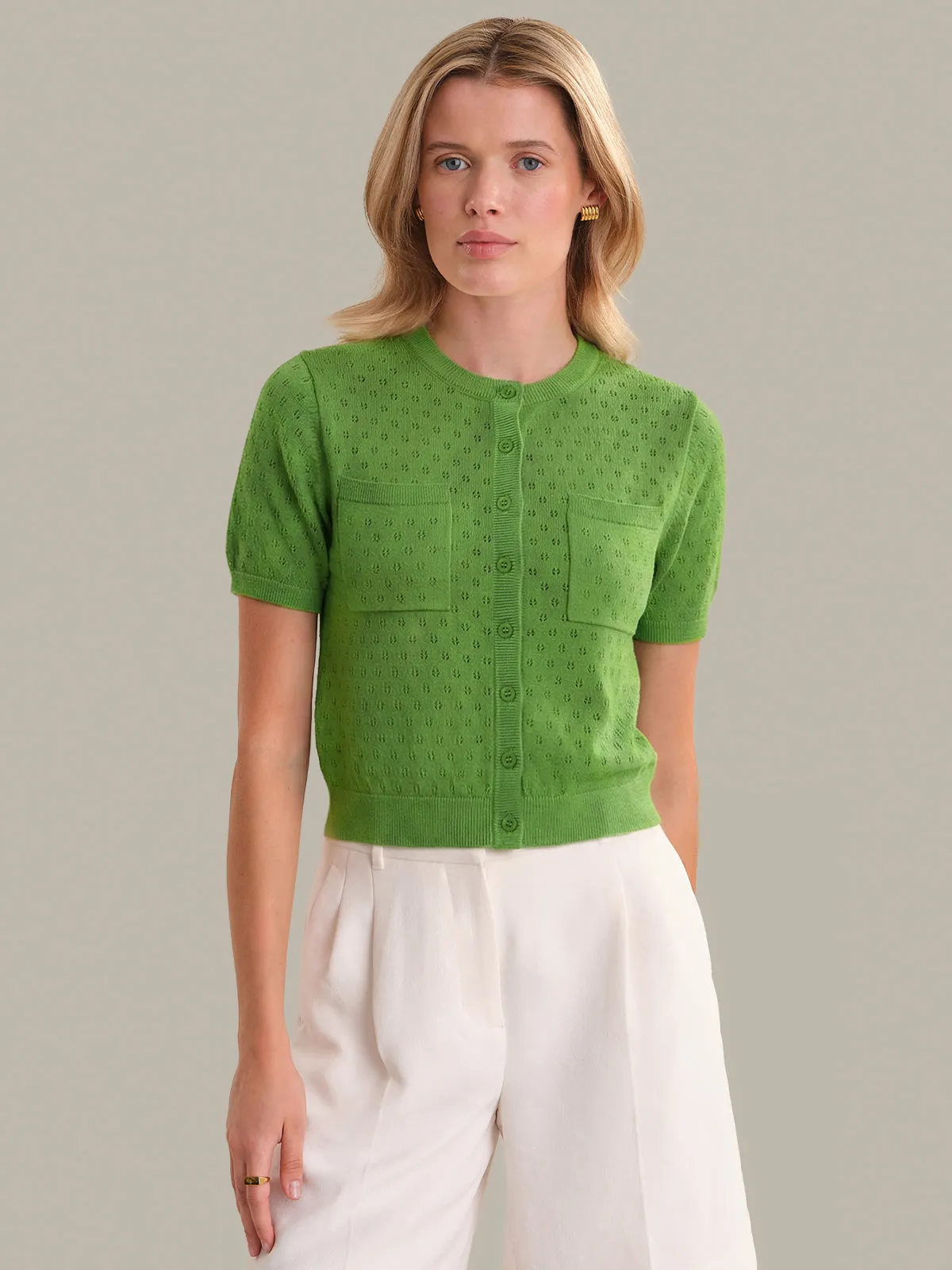 Esme: Pointelle Cotton Cardigan sold by 525 America