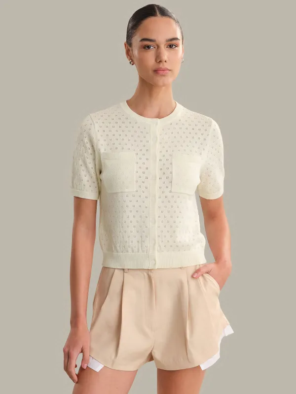Esme: Pointelle Cotton Cardigan made by 525 America