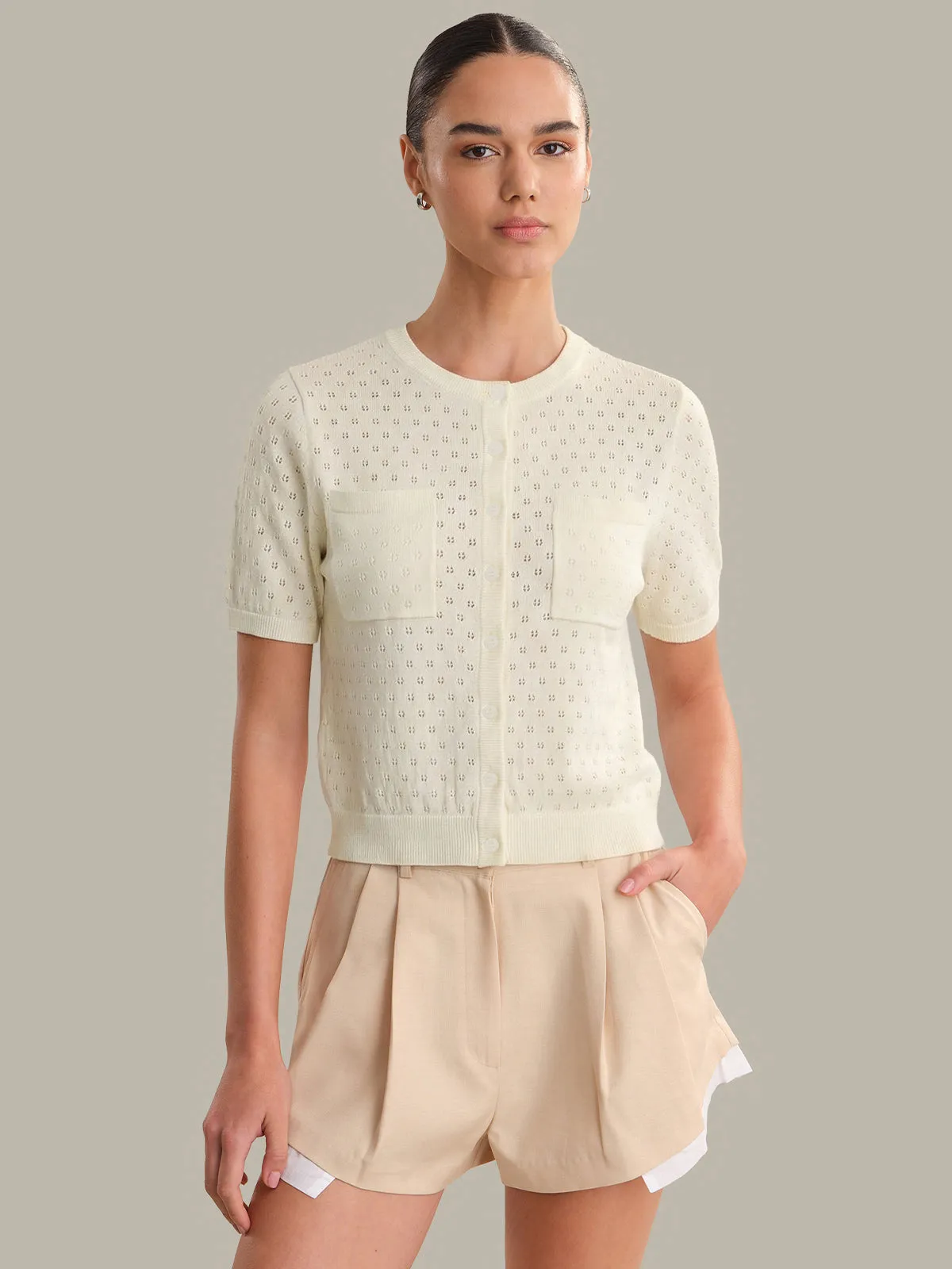 Esme: Pointelle Cotton Cardigan sold by 525 America