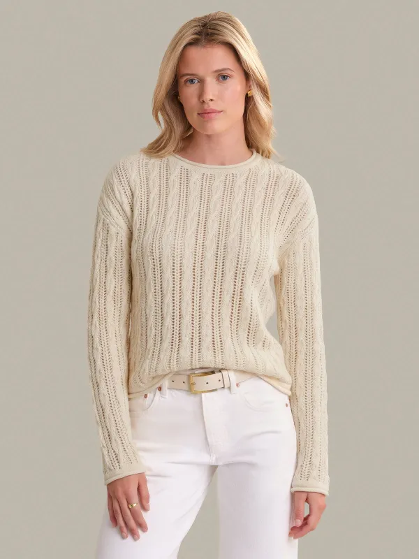 Dina: Pointelle Cotton Crewneck made by 525 America