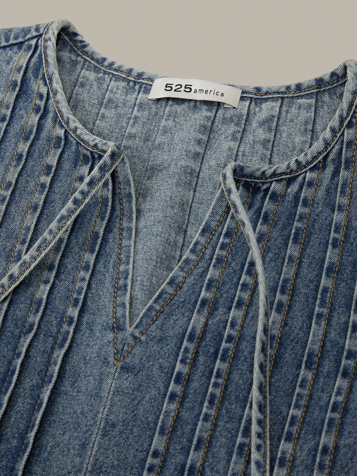 Tala: Denim Tie-Neck Blouse sold by 525 America product image thumbnail 4