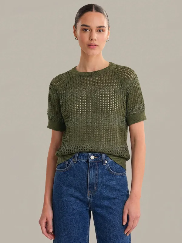 Alanna: Open Stitch Short Sleeve Sweater made by 525 America