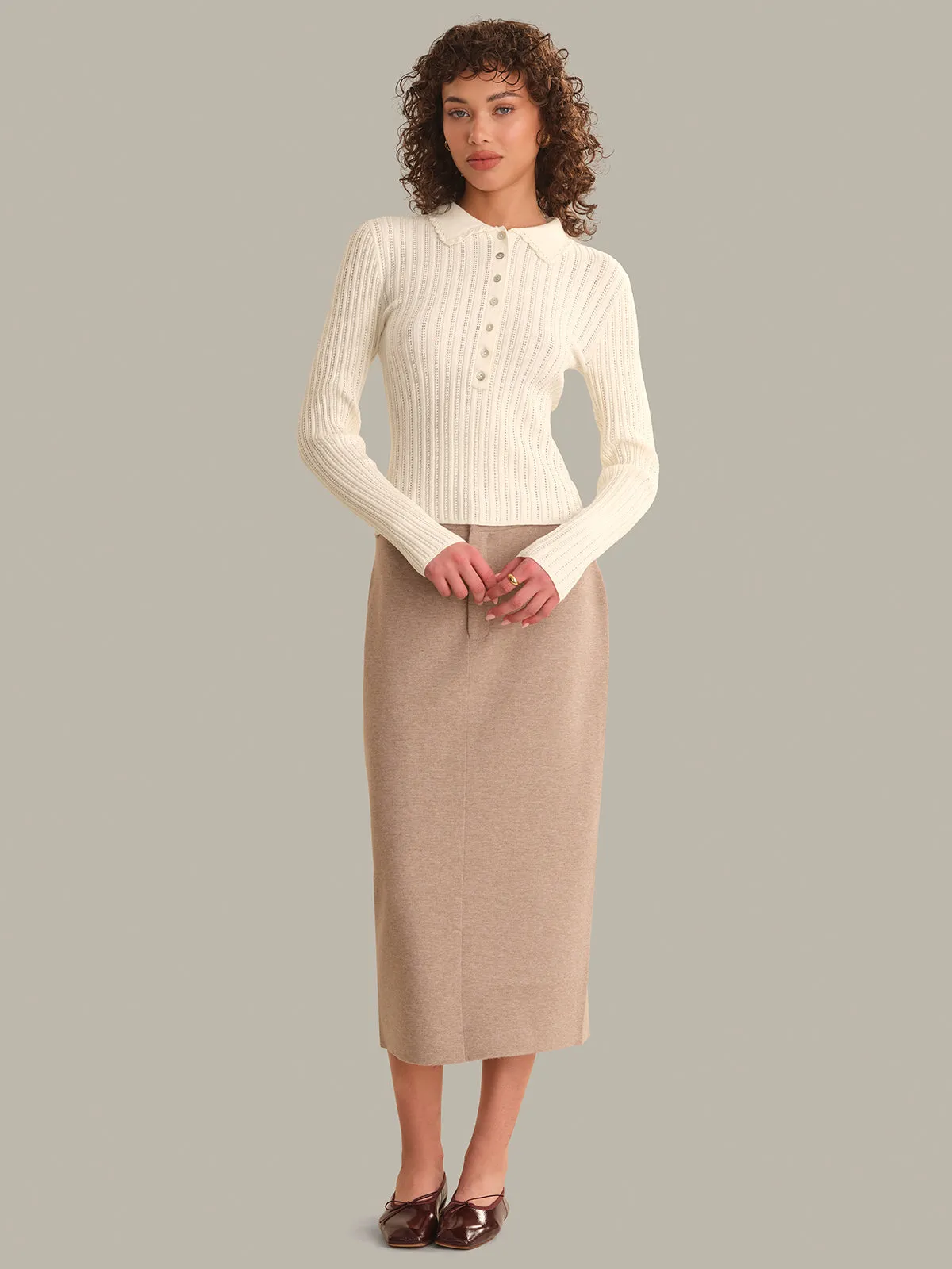 Tabitha Crochet Collar Long Sleeve Henley sold by 525 America product image thumbnail 5