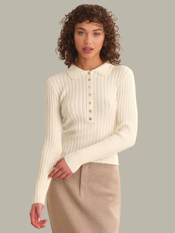 Tabitha Crochet Collar Long Sleeve Henley made by 525 America