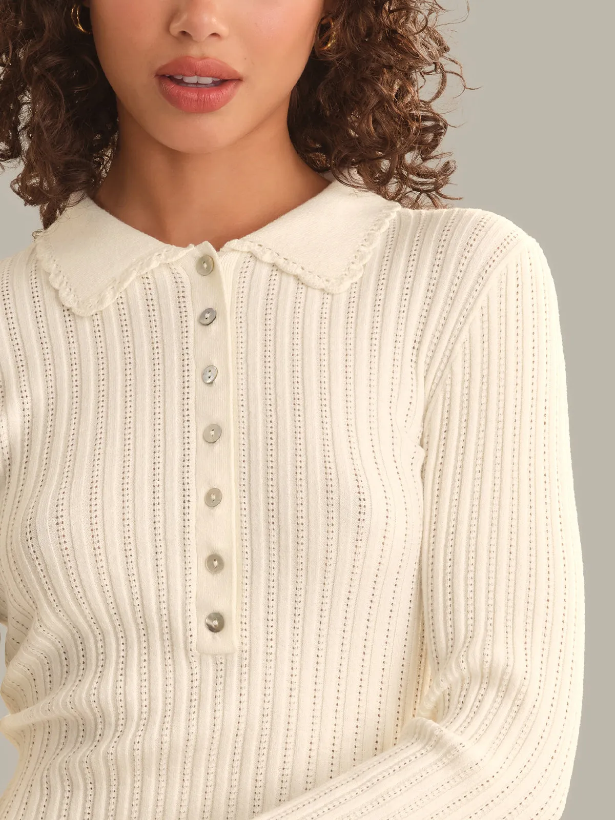 Tabitha Crochet Collar Long Sleeve Henley sold by 525 America product image thumbnail 4