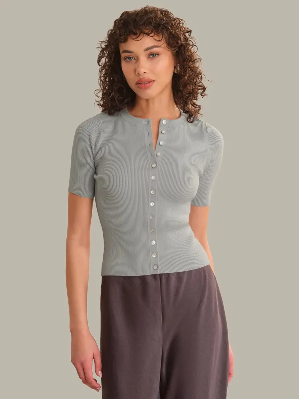Georgie Elbow Sleeve Button Down Cardigan made by 525 America