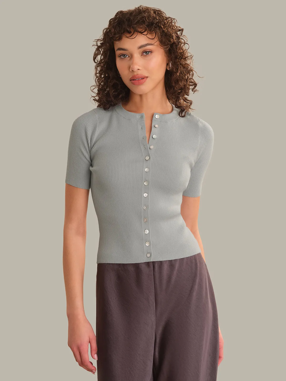 Georgie Elbow Sleeve Button Down Cardigan sold by 525 America