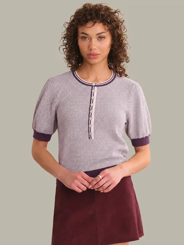 Grayson Tweed Like Puff Sleeve Henley made by 525 America