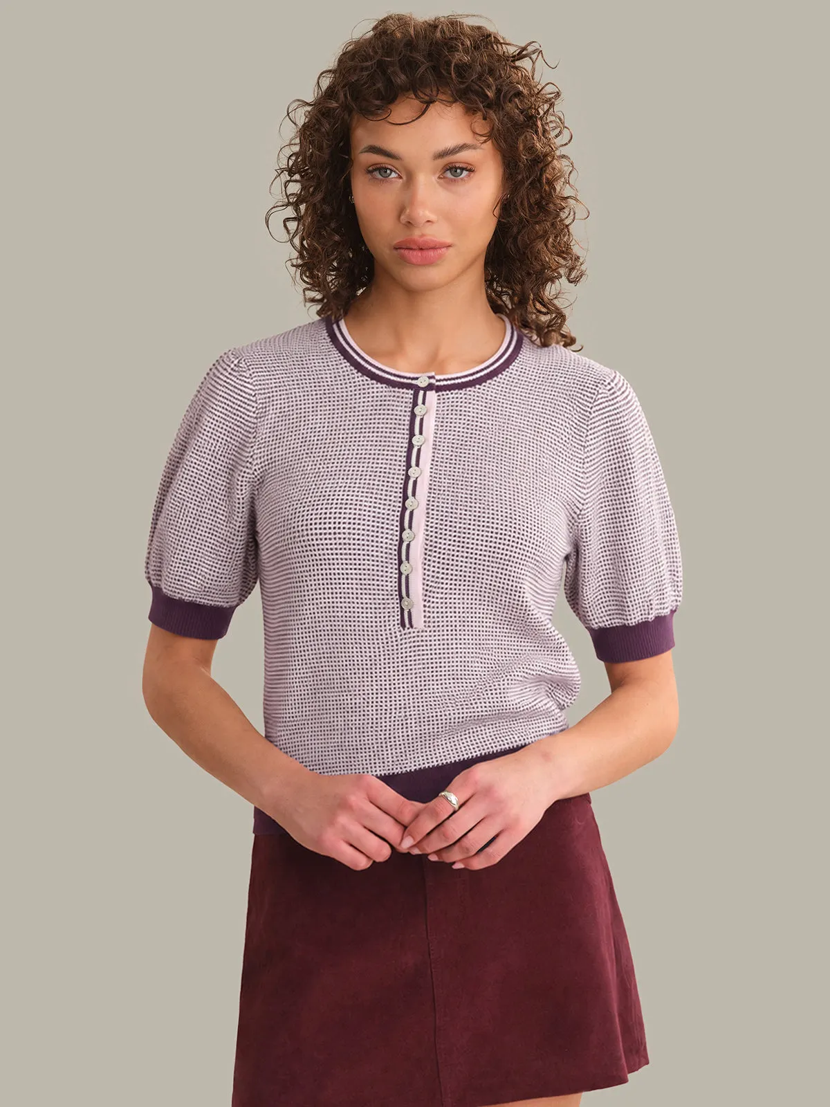 Grayson Tweed Like Puff Sleeve Henley sold by 525 America