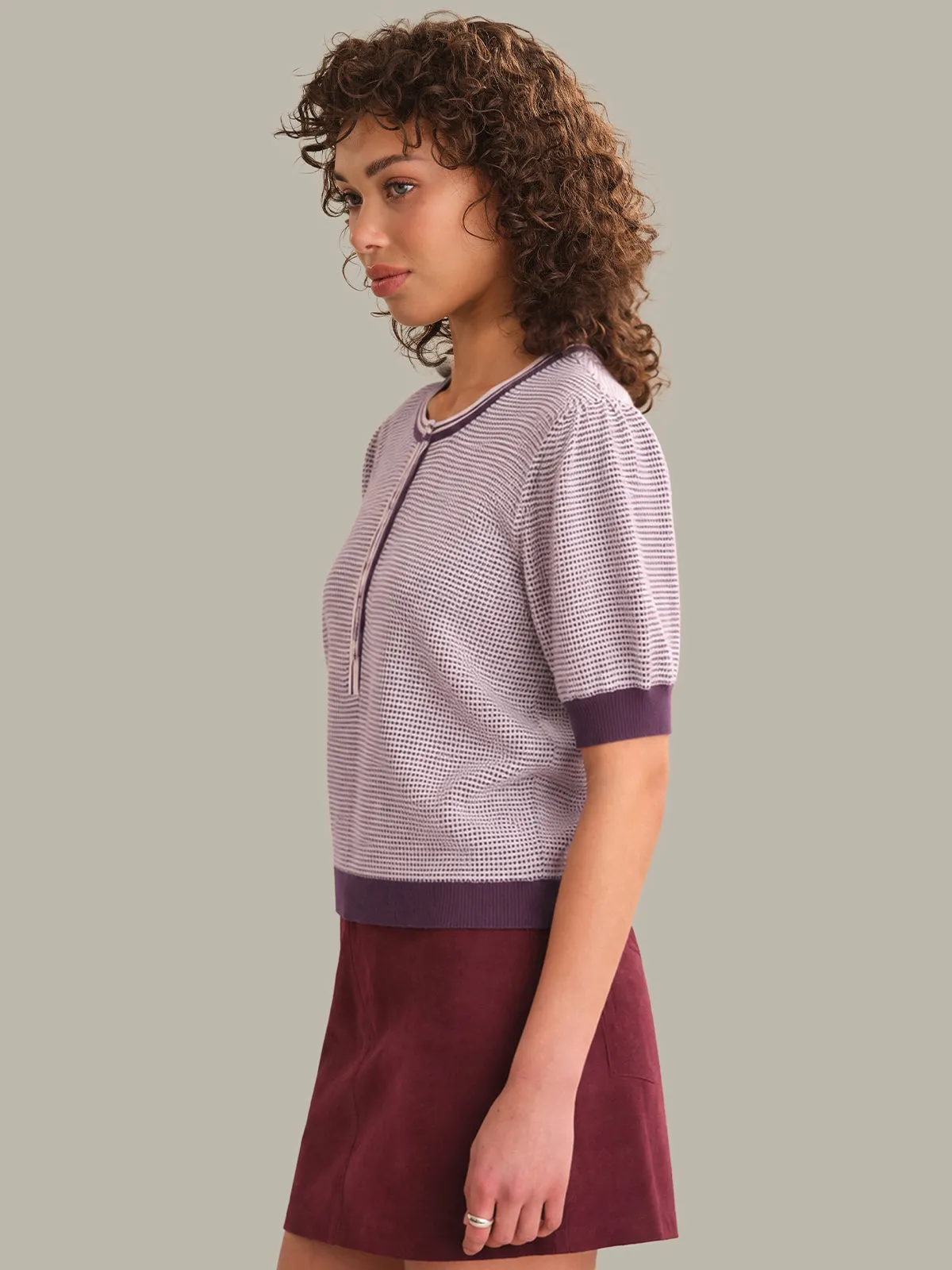 Grayson Tweed Like Puff Sleeve Henley sold by 525 America product image thumbnail 2