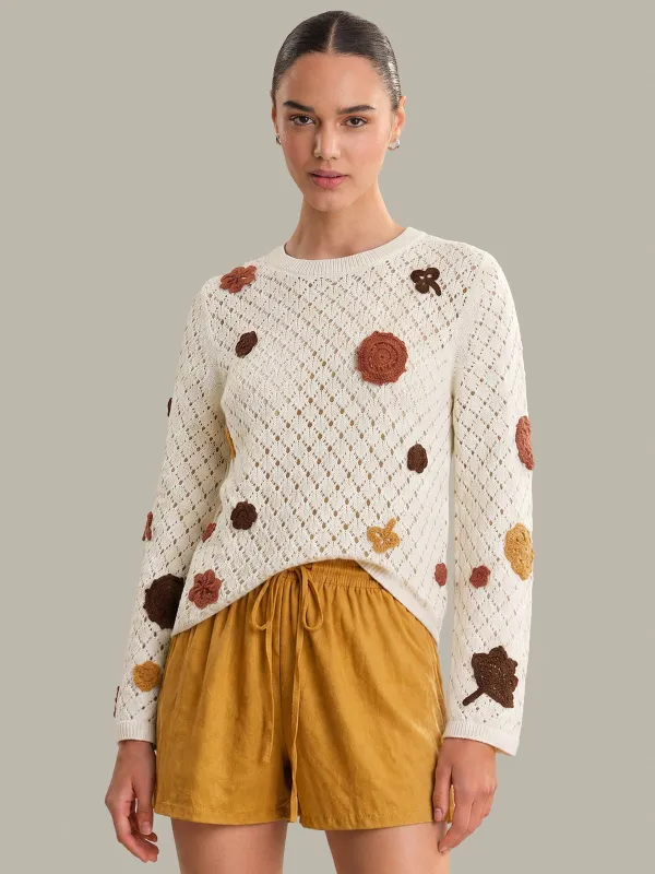 Cornelia: Floral Crochet Cotton Sweater made by 525 America