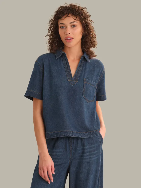 Arianna: Denim Popover Top made by 525 America