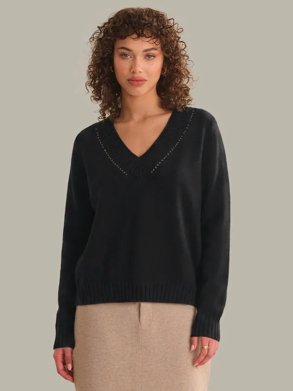 Virginia Vneck Pullover With Pointelle Details made by 525 America