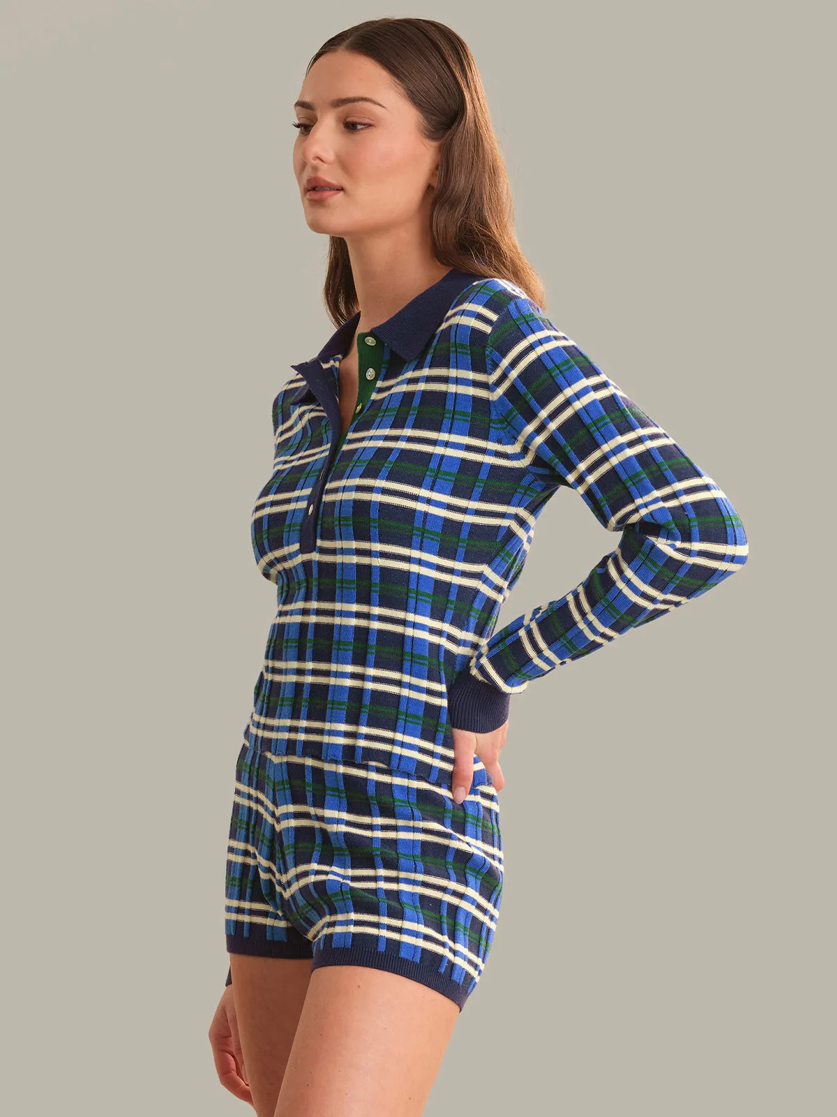 Sienna Plaid Rib Polo Top sold by 525 America product image thumbnail 2