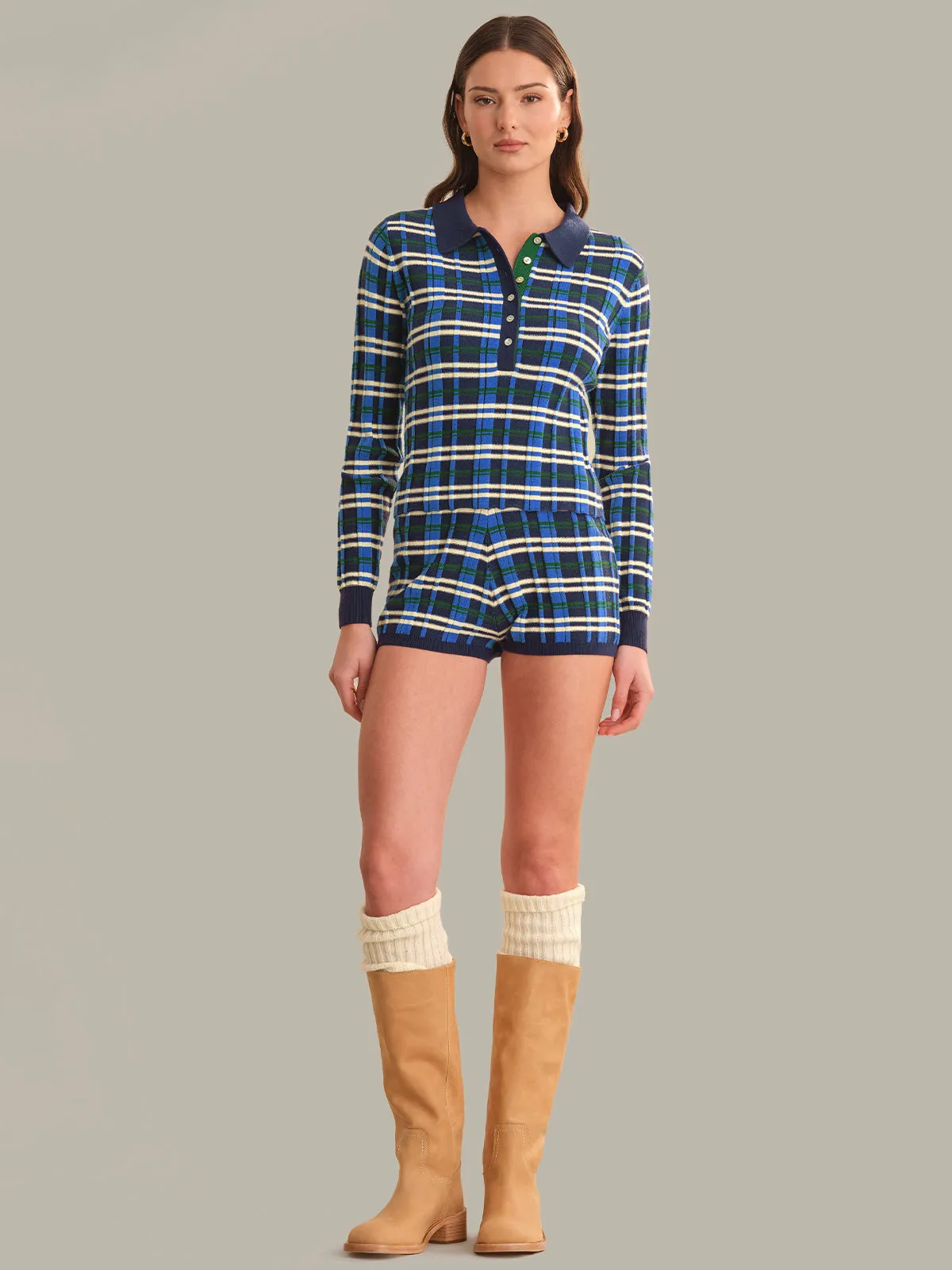 Sienna Plaid Rib Polo Top sold by 525 America product image thumbnail 4