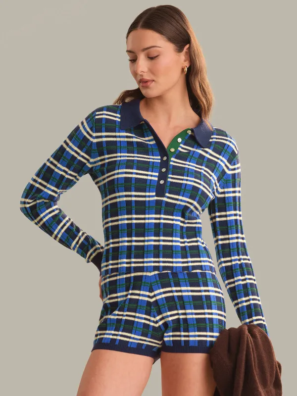 Sienna Plaid Rib Polo Top made by 525 America