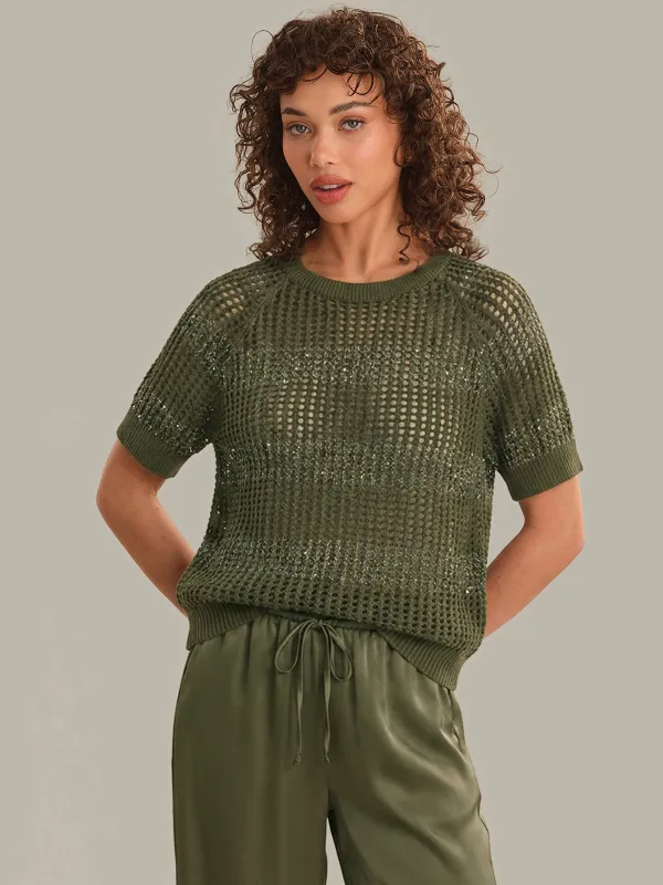 Alanna: Open Stitch Short Sleeve Sweater made by 525 America