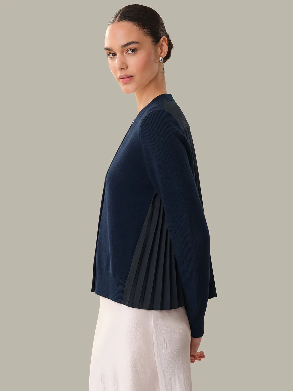 Petra: Cotton x Pleated Detail Cardigan sold by 525 America