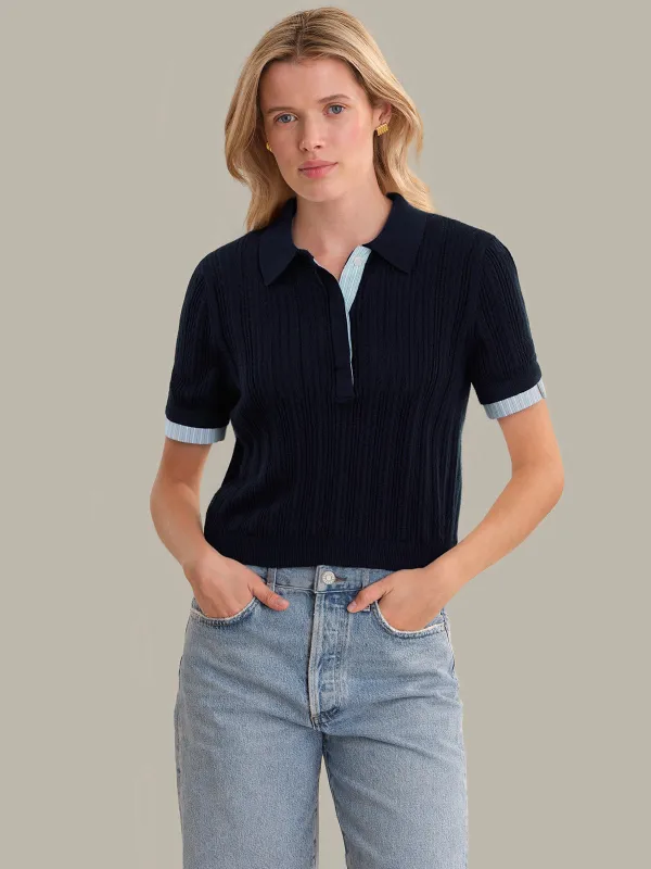 Cassia: Pointelle Knit Polo made by 525 America
