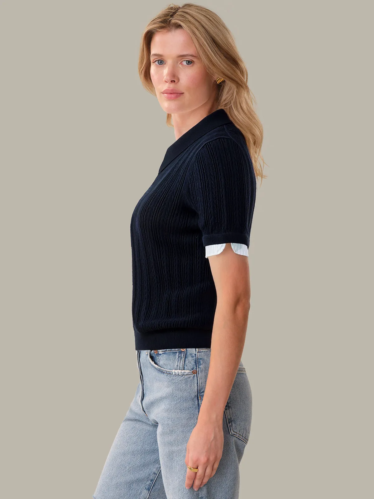 Cassia: Pointelle Knit Polo sold by 525 America product image thumbnail 2