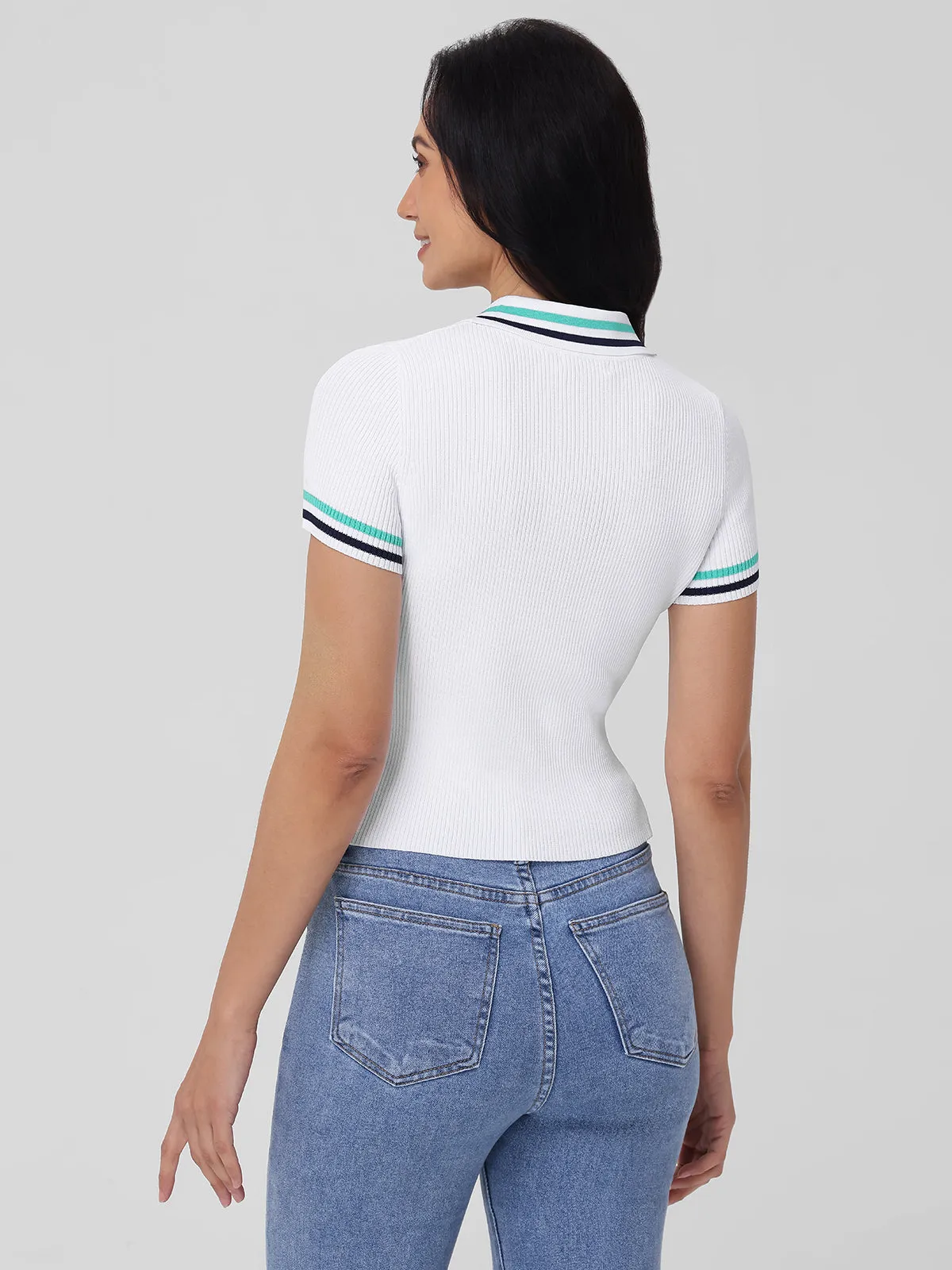 Millie: Tipped Polo Short Sleeve Sweater sold by 525 America product image thumbnail 4