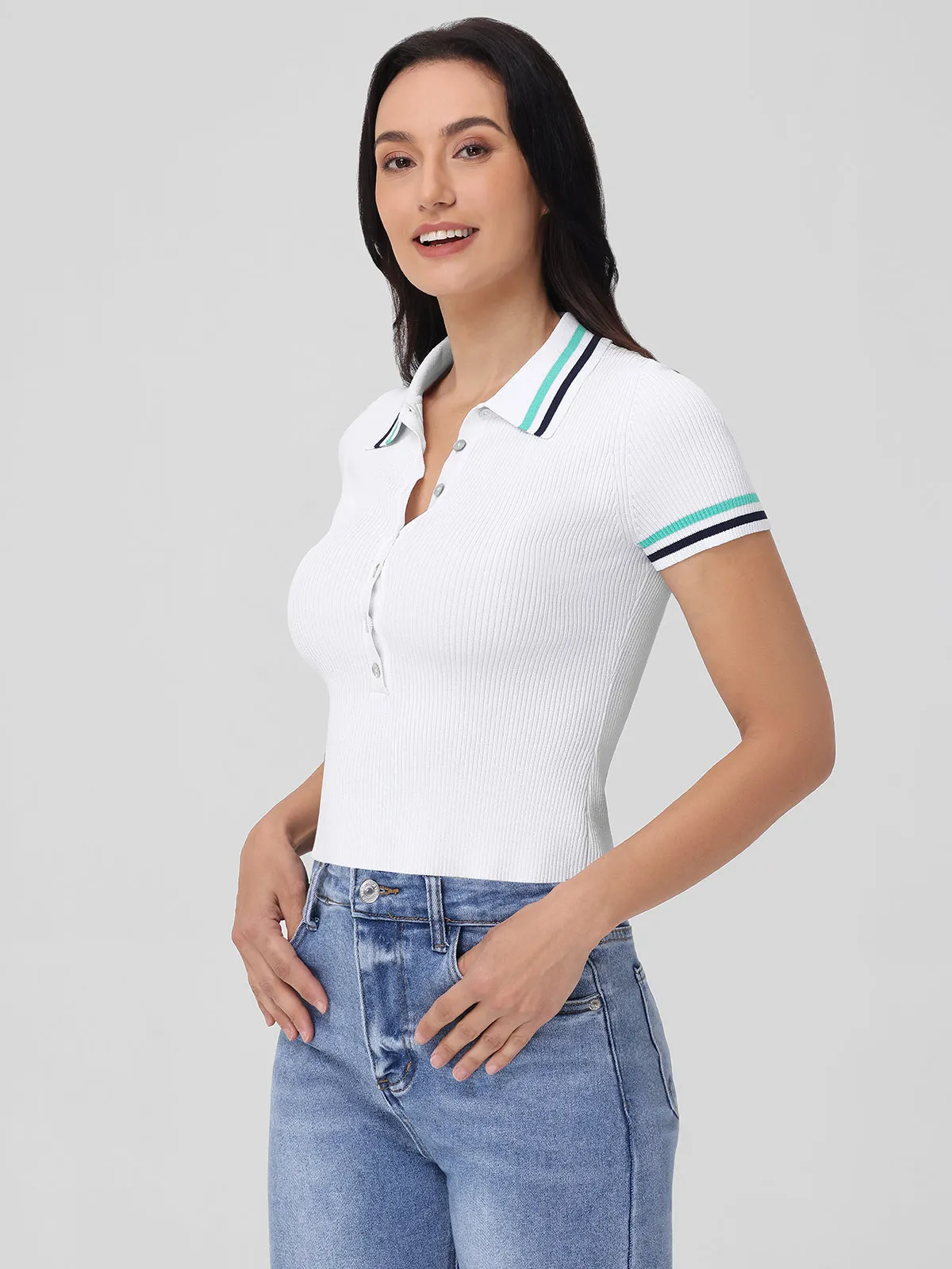 Millie: Tipped Polo Short Sleeve Sweater sold by 525 America product image thumbnail 3