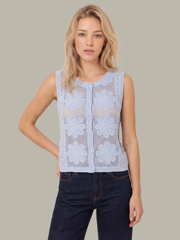 Crochet Button Front Vest made by 525 America