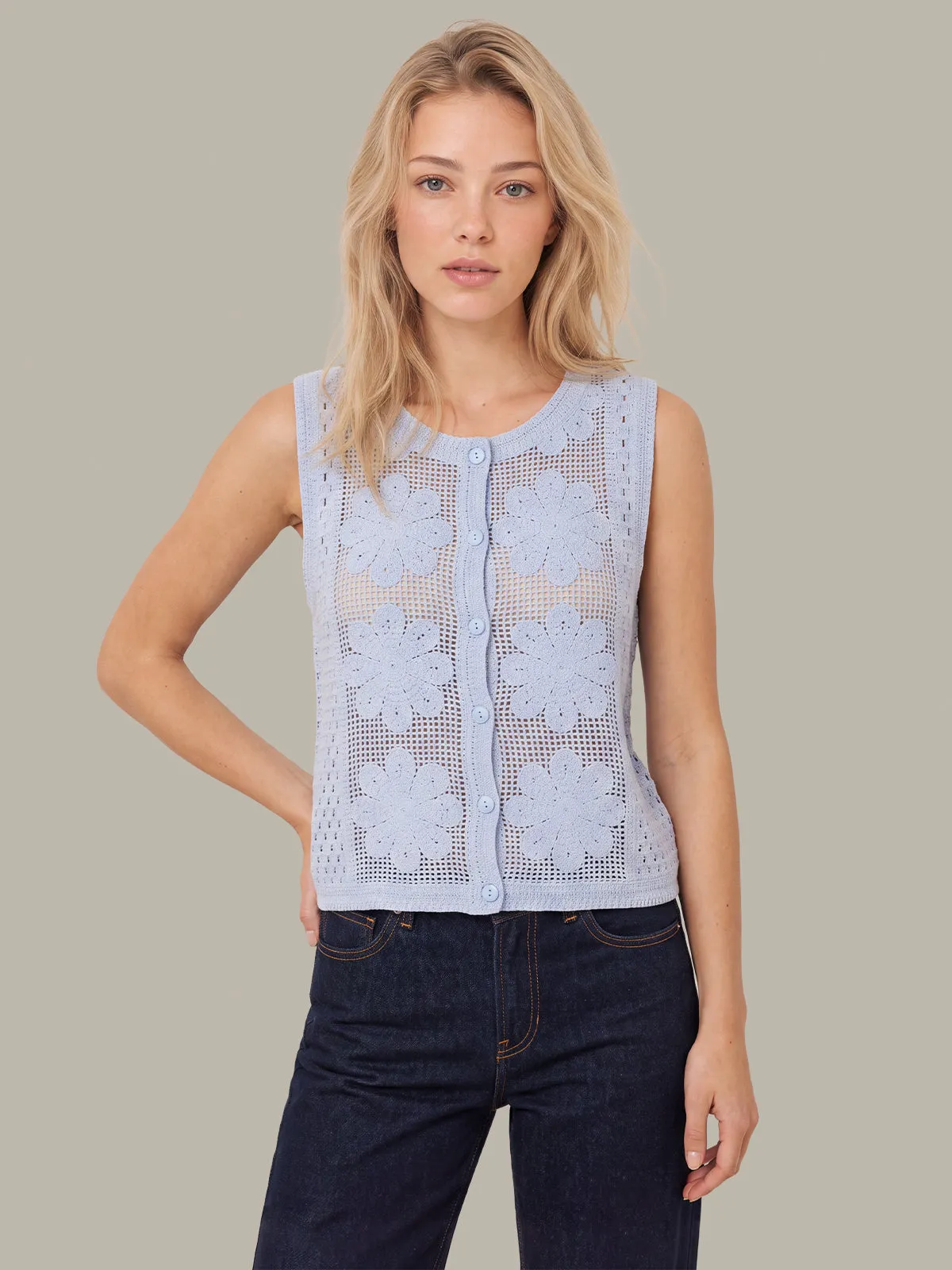 Crochet Button Front Vest sold by 525 America