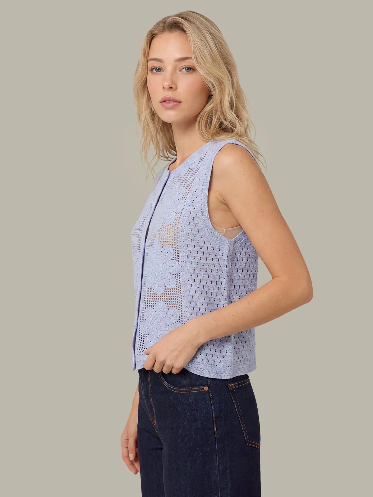Crochet Button Front Vest sold by 525 America product image thumbnail 2