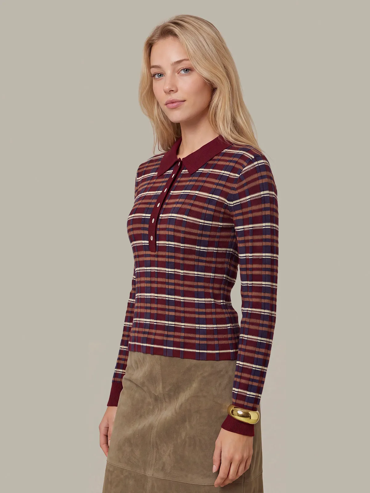 Sienna Plaid Rib Polo Top sold by 525 America product image thumbnail 2
