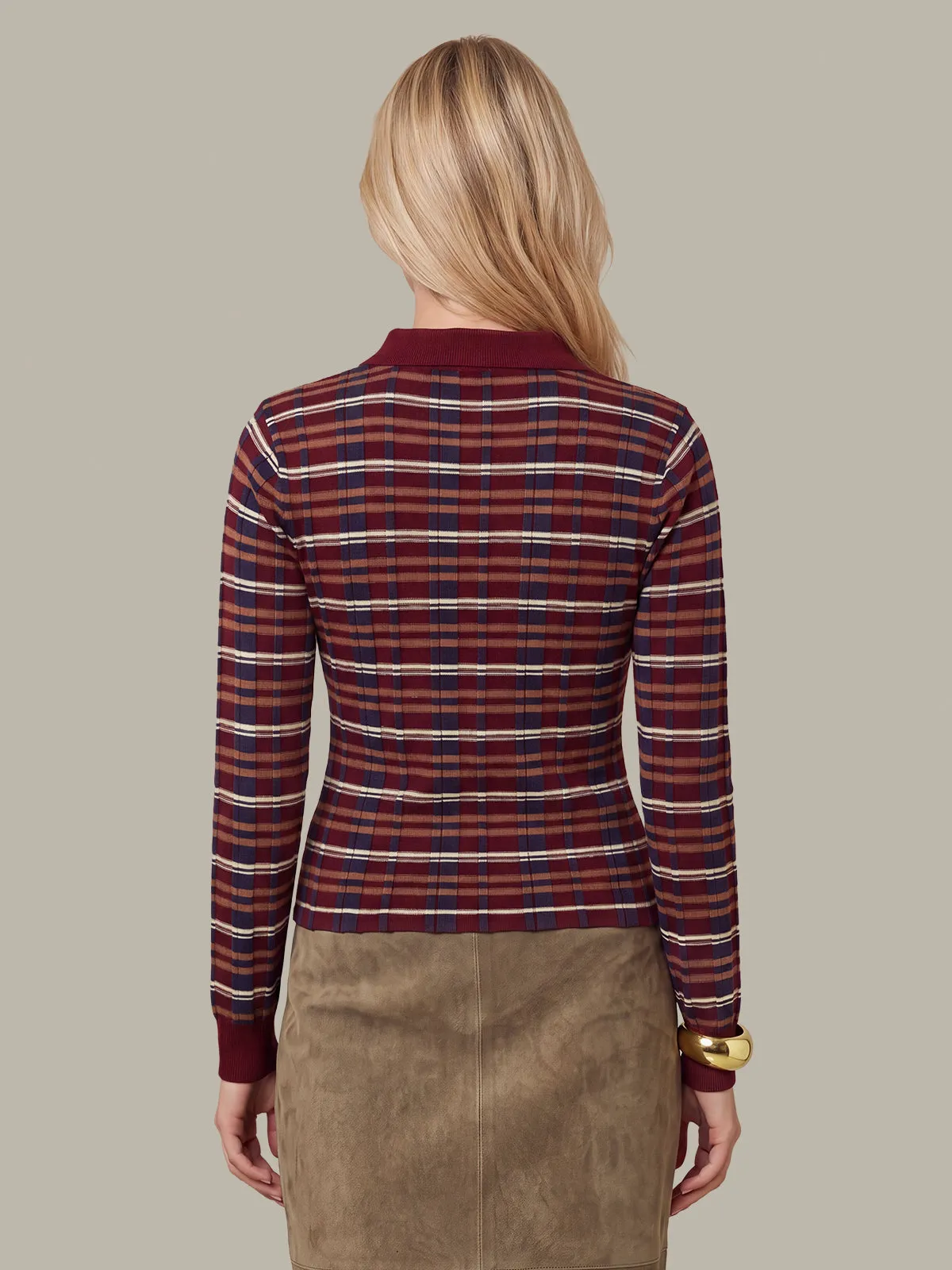 Sienna Plaid Rib Polo Top sold by 525 America product image thumbnail 3
