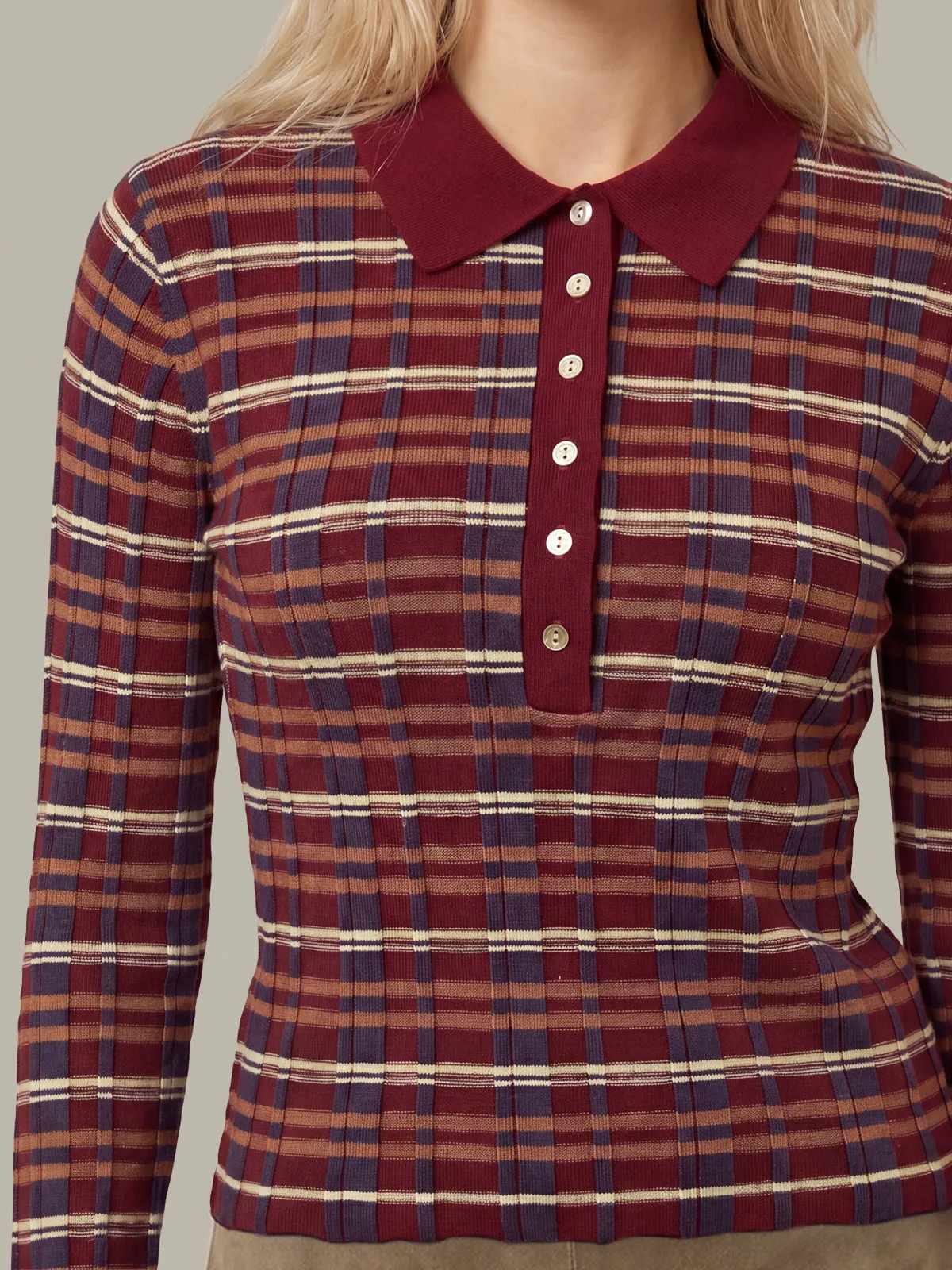 Sienna Plaid Rib Polo Top sold by 525 America product image thumbnail 4