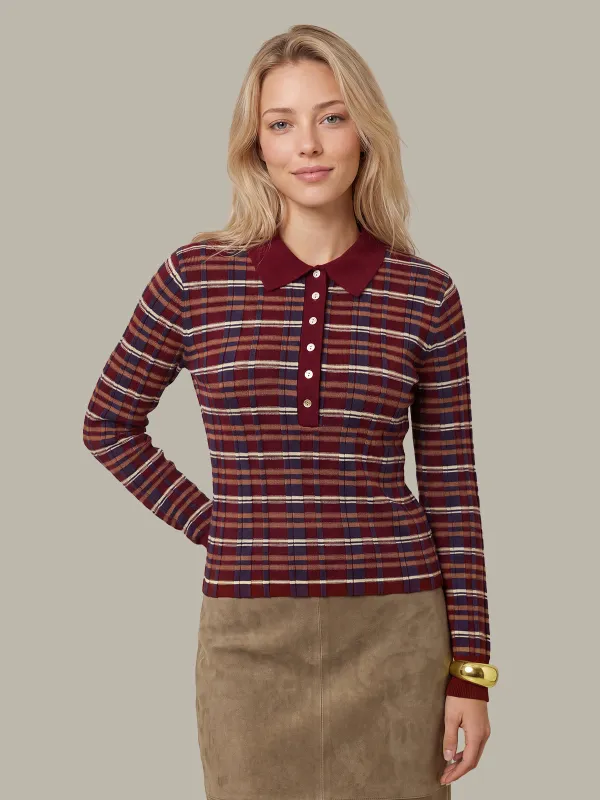 Sienna Plaid Rib Polo Top made by 525 America