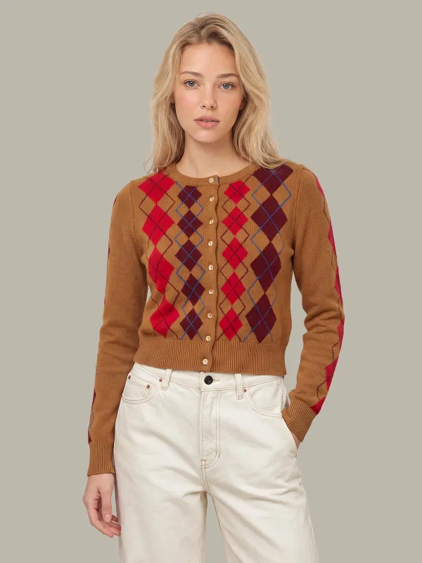 Serena Intarsia Argyle Cardigan made by 525 America