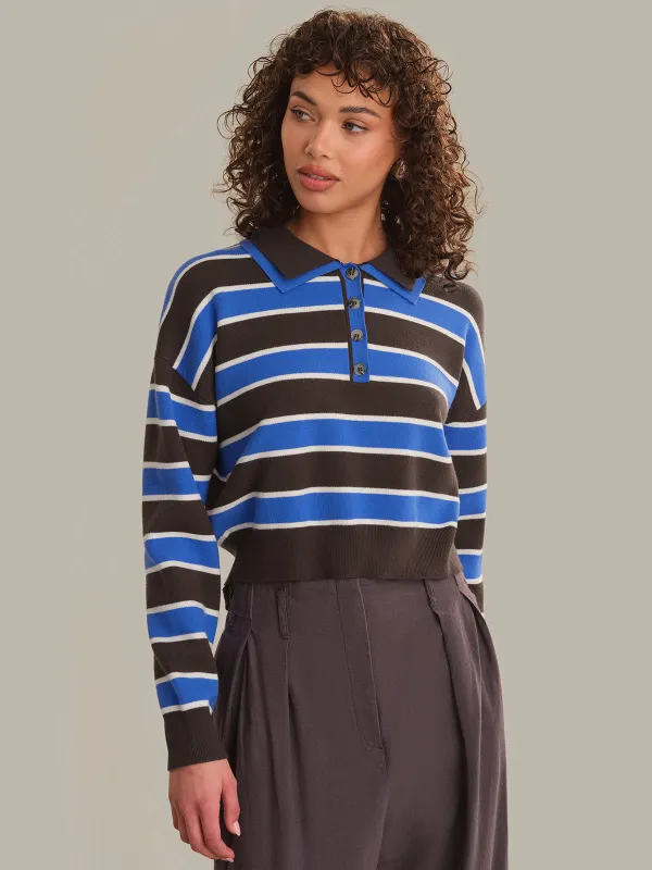 Vera Double Johnny Collar Rugby Stripe Pullover made by 525 America