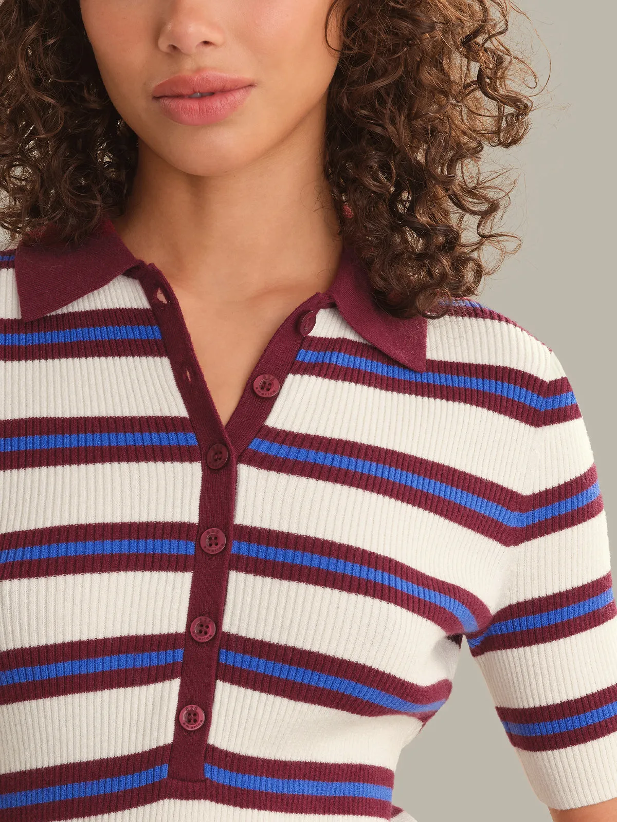 Imogen Rib Stripe Fitted Polo sold by 525 America product image thumbnail 4