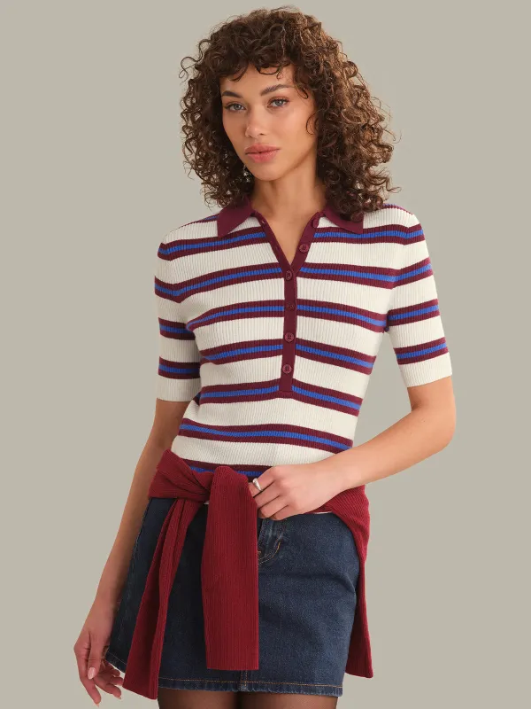 Imogen Rib Stripe Fitted Polo made by 525 America