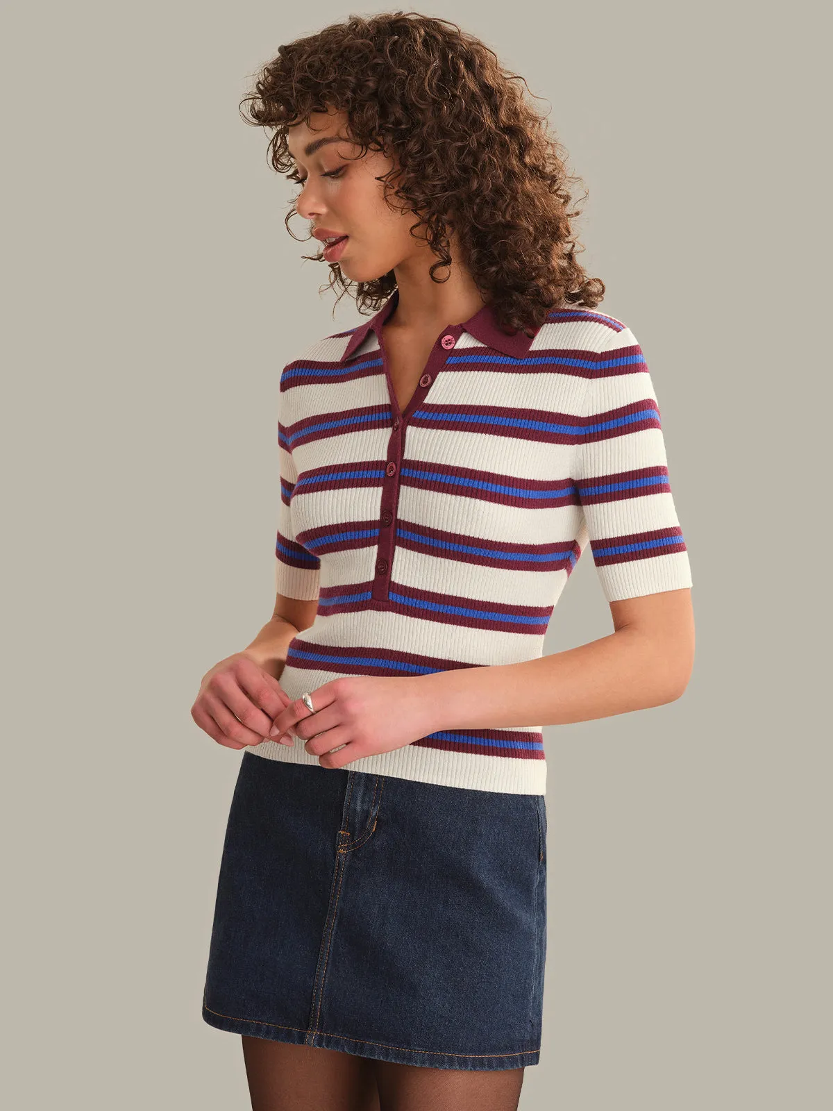 Imogen Rib Stripe Fitted Polo sold by 525 America product image thumbnail 2