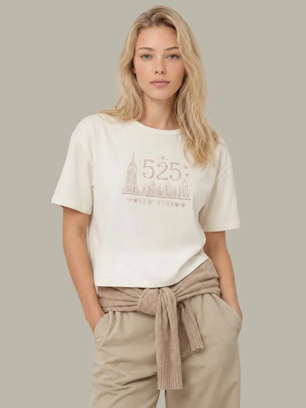Cotton New York Rhinestone T-Shirt made by 525 America