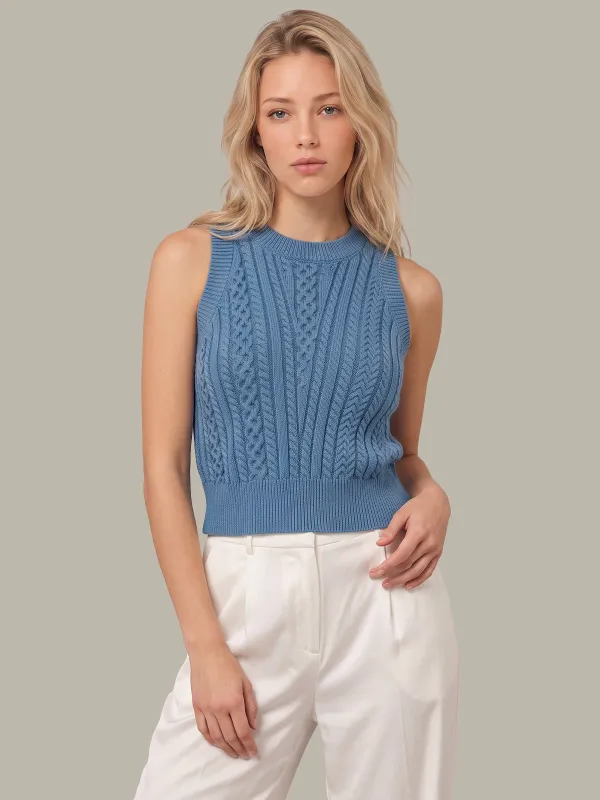 Dorothy: Cable Knit Cotton Crewneck Vest made by 525 America