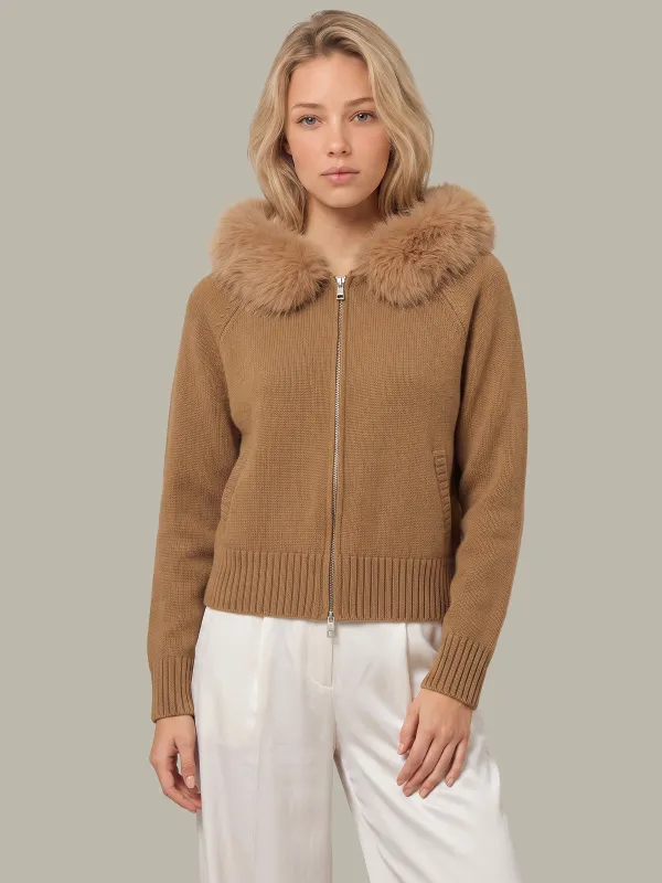Bella: Cashmere Blend Faux-Fur Collared Cardigan made by 525 America