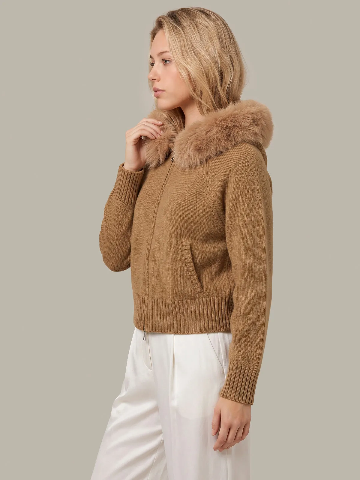Bella: Cashmere Blend Faux-Fur Collared Cardigan sold by 525 America product image thumbnail 2