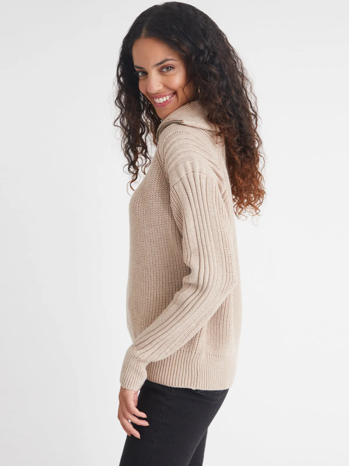Nina: 100% Cotton 3/4 Zip Sweater sold by 525 America product image thumbnail 3
