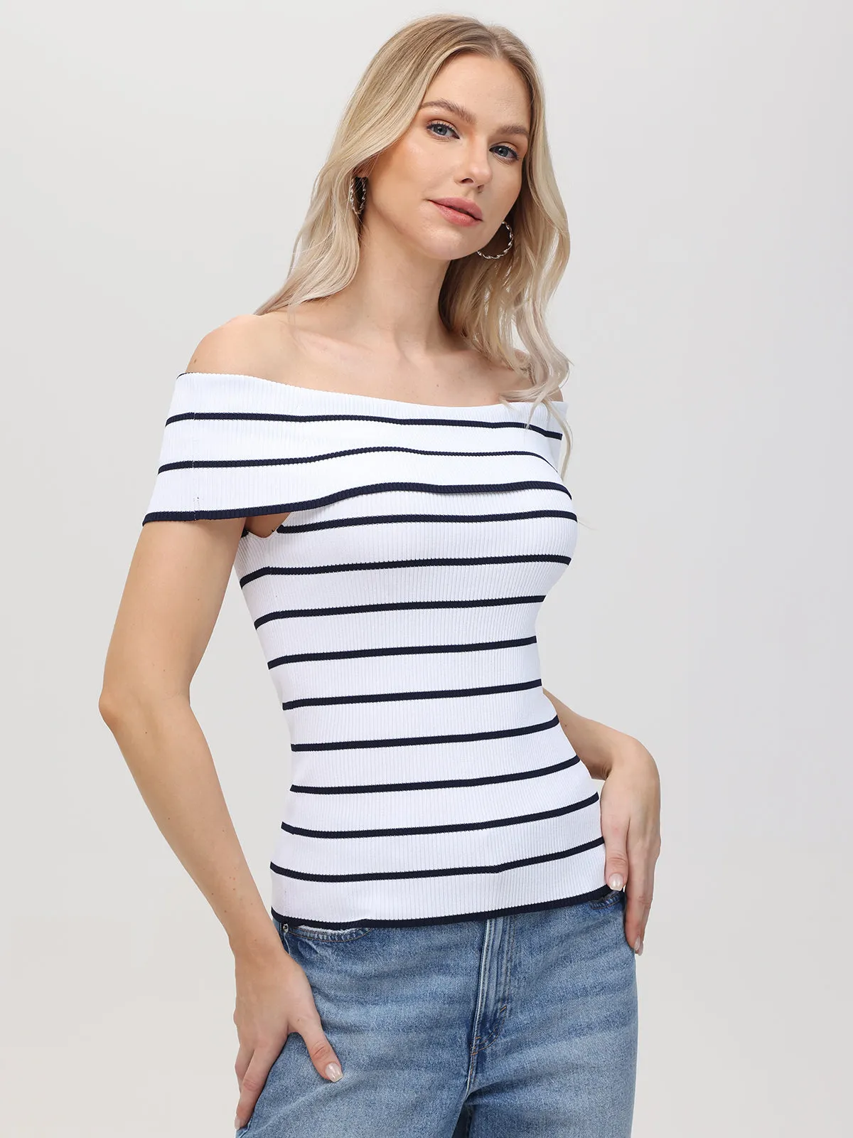 Essie: Stripe Off Shoulder Top sold by 525 America product image thumbnail 3