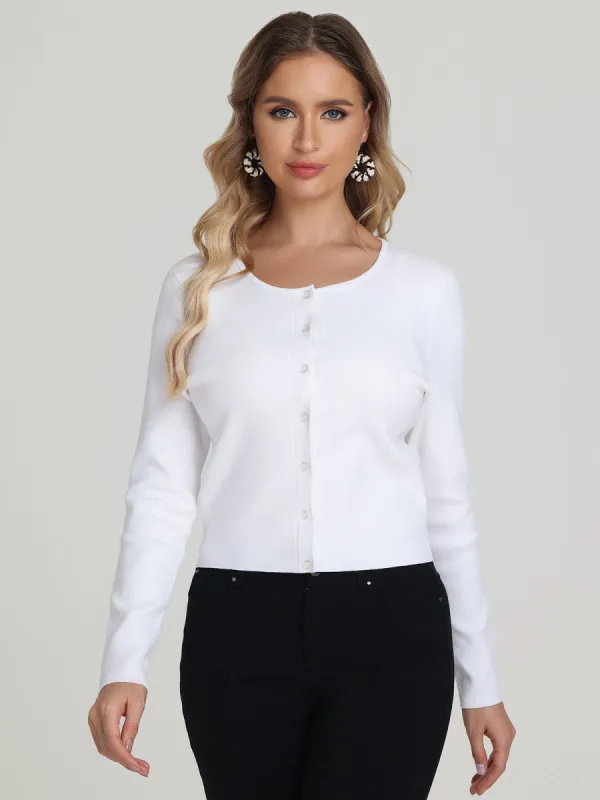 Eva: Cropped Crewneck Cardigan sold by 525 America