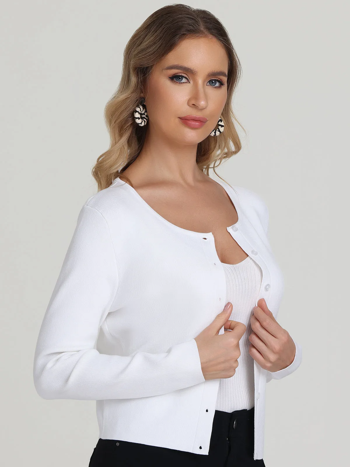 Eva: Cropped Crewneck Cardigan sold by 525 America product image thumbnail 3