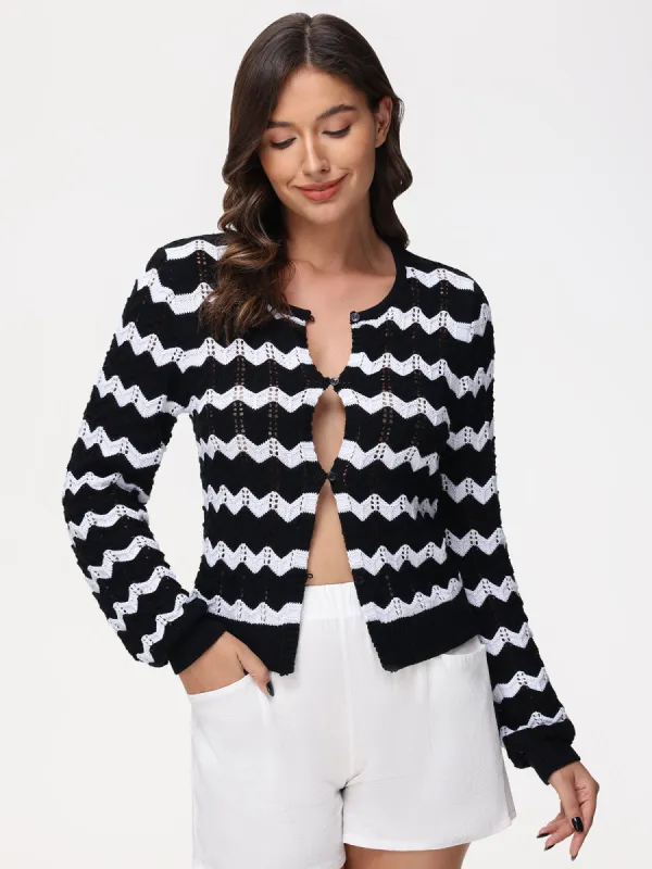 Ashley: 100% Cotton Chevron Button Down Cardigan made by 525 America