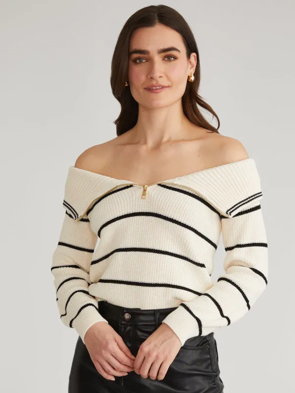 Sierra: 100% Cotton Stripe Off Shoulder Pullover sold by 525 America