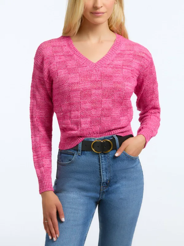 Clara: Basket Weave Stitch V-Neck Sweater sold by 525 America